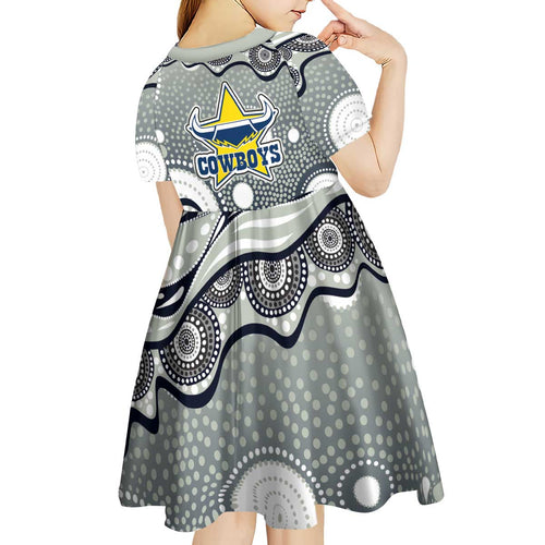 North Queensland Cowboys Kid Short Sleeve Dress Aboriginal Dot Pattern - Rugby Mascot Heritage Pride