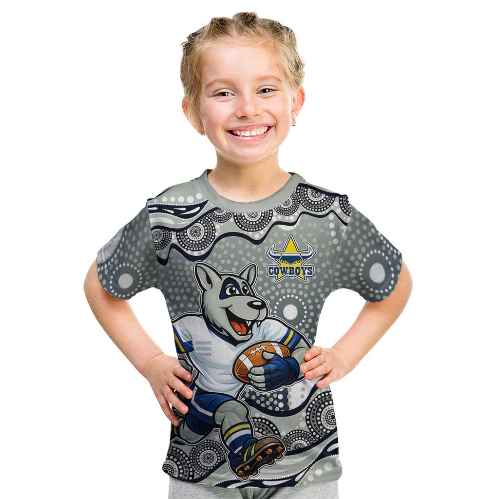 North Queensland Cowboys Kid T Shirt Aboriginal Dot Pattern - Rugby Mascot Heritage Pride