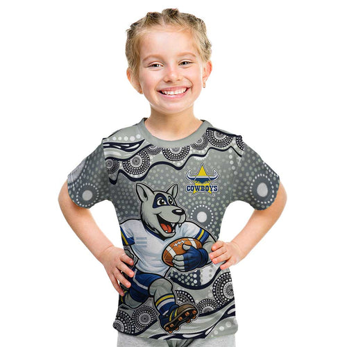 North Queensland Cowboys Kid T Shirt Aboriginal Dot Pattern - Rugby Mascot Heritage Pride