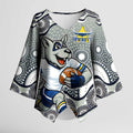 North Queensland Cowboys Kimono Sleeve Blouse Aboriginal Dot Pattern - Rugby Mascot Heritage Pride