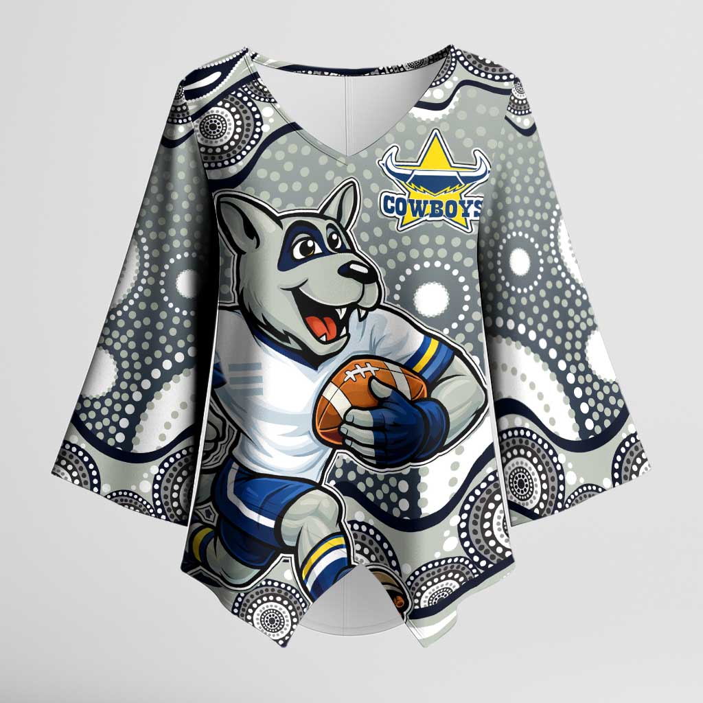 North Queensland Cowboys Kimono Sleeve Blouse Aboriginal Dot Pattern - Rugby Mascot Heritage Pride
