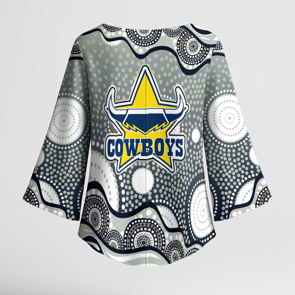North Queensland Cowboys Kimono Sleeve Blouse Aboriginal Dot Pattern - Rugby Mascot Heritage Pride