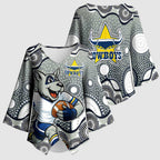 North Queensland Cowboys Kimono Sleeve Blouse Aboriginal Dot Pattern - Rugby Mascot Heritage Pride