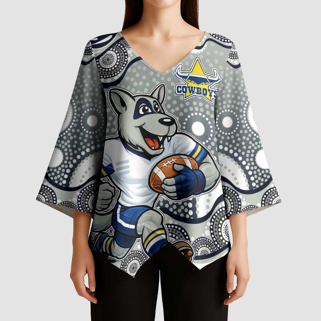 North Queensland Cowboys Kimono Sleeve Blouse Aboriginal Dot Pattern - Rugby Mascot Heritage Pride