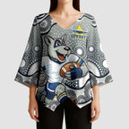 North Queensland Cowboys Kimono Sleeve Blouse Aboriginal Dot Pattern - Rugby Mascot Heritage Pride