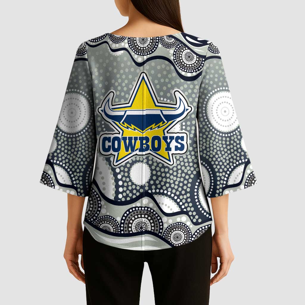 North Queensland Cowboys Kimono Sleeve Blouse Aboriginal Dot Pattern - Rugby Mascot Heritage Pride