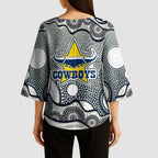 North Queensland Cowboys Kimono Sleeve Blouse Aboriginal Dot Pattern - Rugby Mascot Heritage Pride