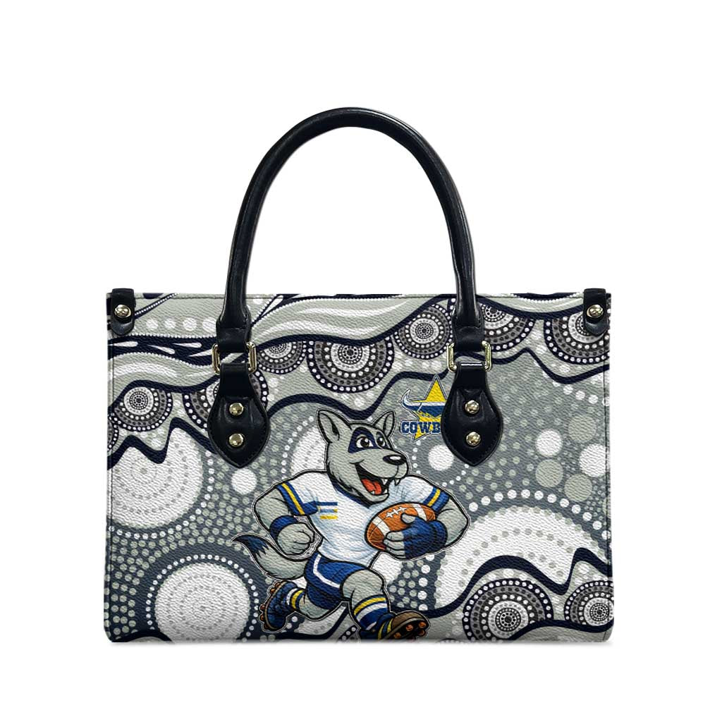 North Queensland Cowboys Leather Bag Aboriginal Dot Pattern - Rugby Mascot Heritage Pride