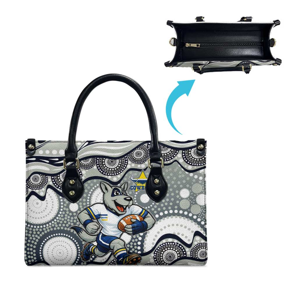 North Queensland Cowboys Leather Bag Aboriginal Dot Pattern - Rugby Mascot Heritage Pride