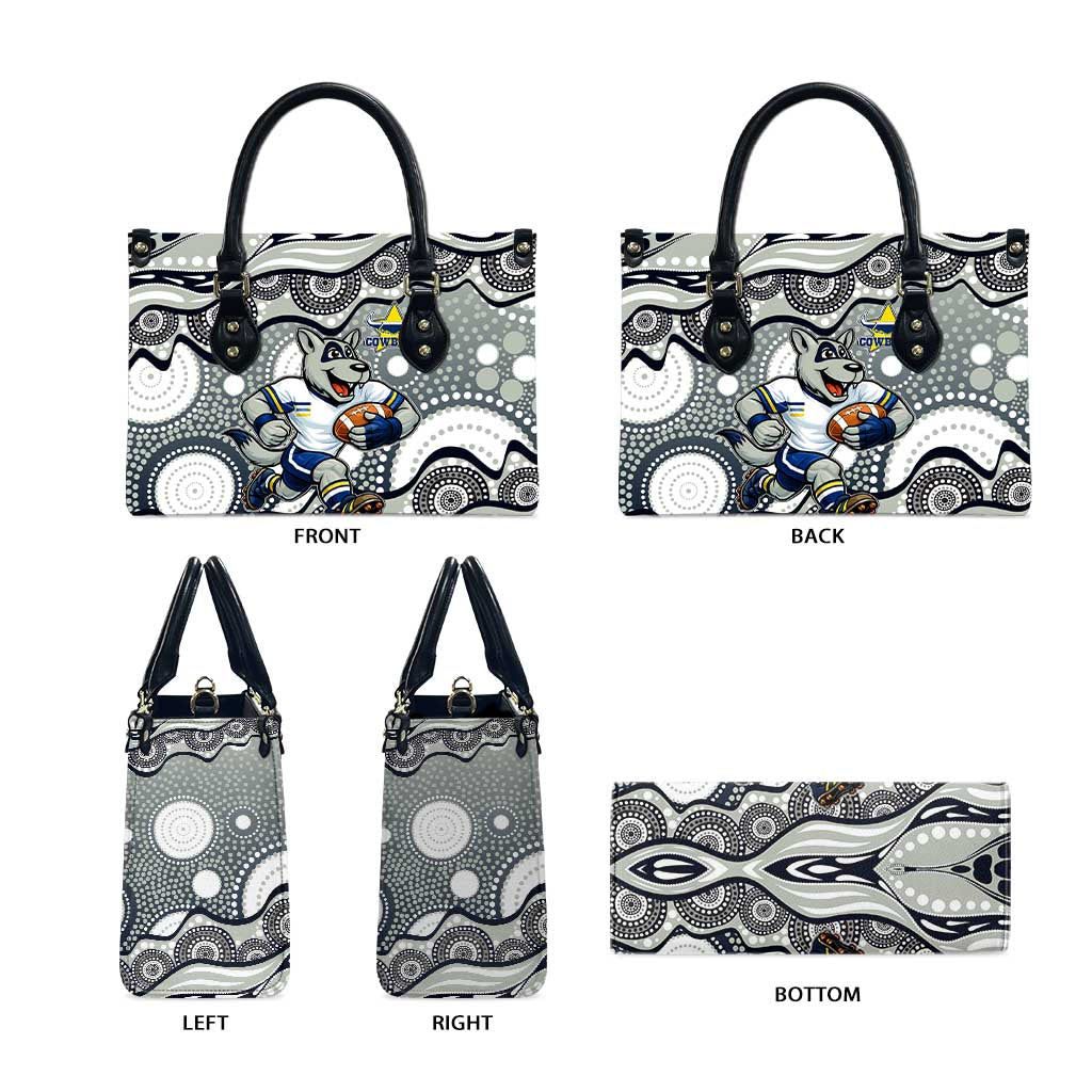 North Queensland Cowboys Leather Bag Aboriginal Dot Pattern - Rugby Mascot Heritage Pride