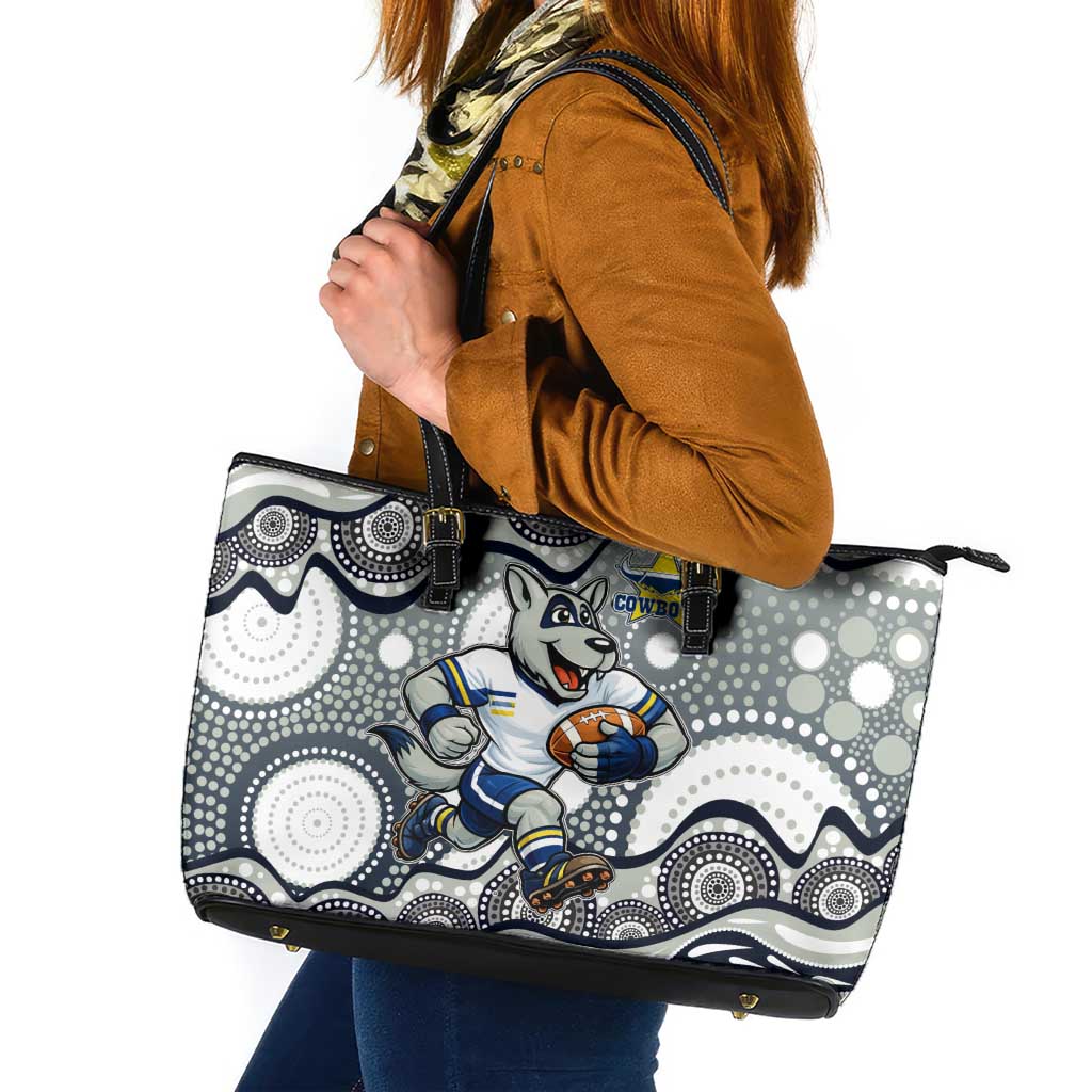 North Queensland Cowboys Leather Tote Bag Aboriginal Dot Pattern - Rugby Mascot Heritage Pride