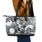 North Queensland Cowboys Leather Tote Bag Aboriginal Dot Pattern - Rugby Mascot Heritage Pride