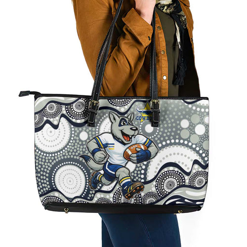 North Queensland Cowboys Leather Tote Bag Aboriginal Dot Pattern - Rugby Mascot Heritage Pride