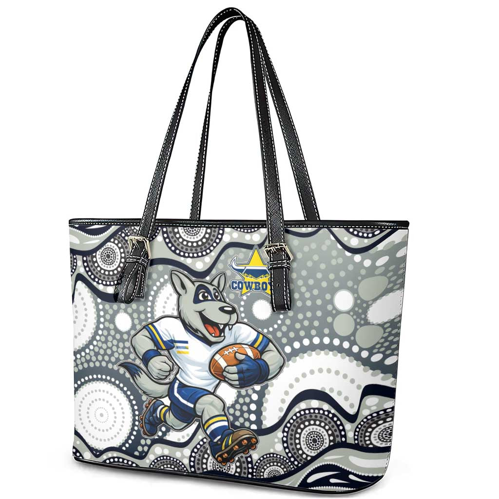 North Queensland Cowboys Leather Tote Bag Aboriginal Dot Pattern - Rugby Mascot Heritage Pride