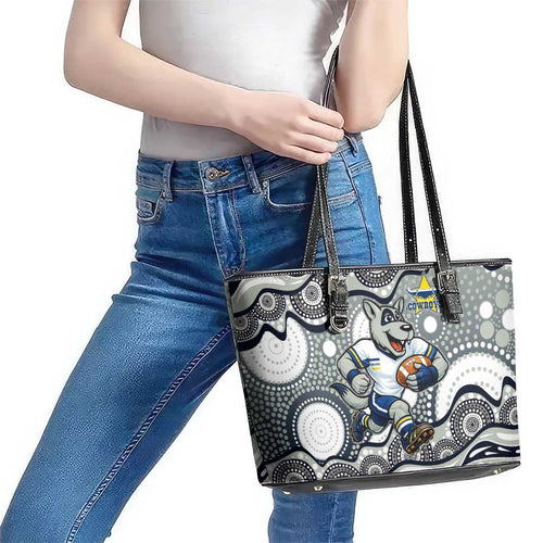 North Queensland Cowboys Leather Tote Bag Aboriginal Dot Pattern - Rugby Mascot Heritage Pride