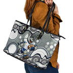 North Queensland Cowboys Leather Tote Bag Aboriginal Dot Pattern - Rugby Mascot Heritage Pride