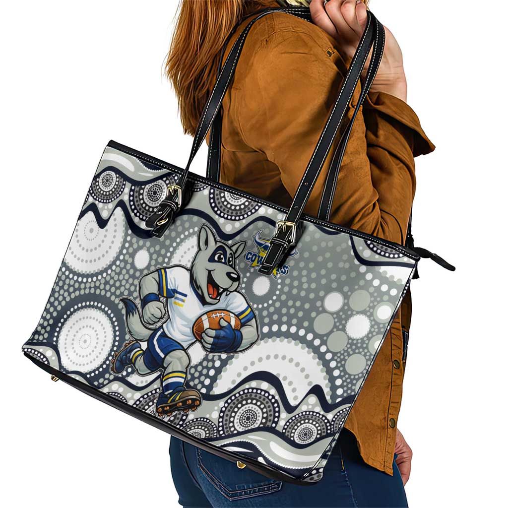 North Queensland Cowboys Leather Tote Bag Aboriginal Dot Pattern - Rugby Mascot Heritage Pride