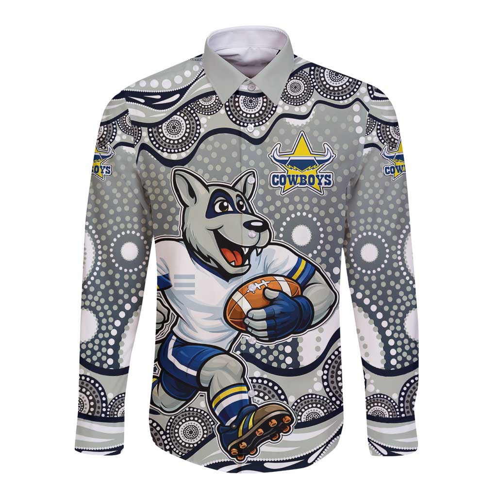 North Queensland Cowboys Long Sleeve Button Shirt Aboriginal Dot Pattern - Rugby Mascot Heritage Pride
