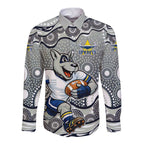 North Queensland Cowboys Long Sleeve Button Shirt Aboriginal Dot Pattern - Rugby Mascot Heritage Pride
