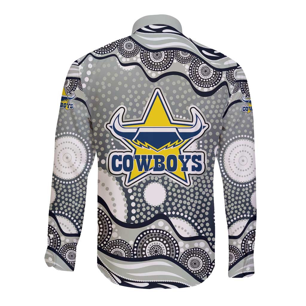 North Queensland Cowboys Long Sleeve Button Shirt Aboriginal Dot Pattern - Rugby Mascot Heritage Pride