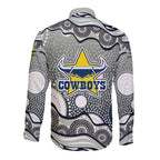 North Queensland Cowboys Long Sleeve Button Shirt Aboriginal Dot Pattern - Rugby Mascot Heritage Pride