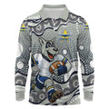North Queensland Cowboys Long Sleeve Polo Shirt Aboriginal Dot Pattern - Rugby Mascot Heritage Pride