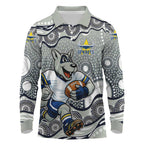 North Queensland Cowboys Long Sleeve Polo Shirt Aboriginal Dot Pattern - Rugby Mascot Heritage Pride