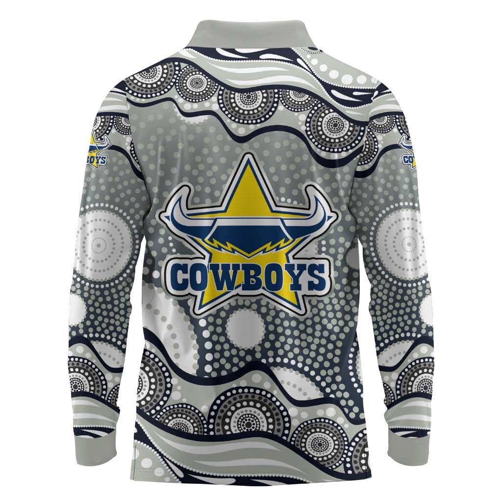North Queensland Cowboys Long Sleeve Polo Shirt Aboriginal Dot Pattern - Rugby Mascot Heritage Pride