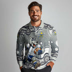 North Queensland Cowboys Long Sleeve Polo Shirt Aboriginal Dot Pattern - Rugby Mascot Heritage Pride
