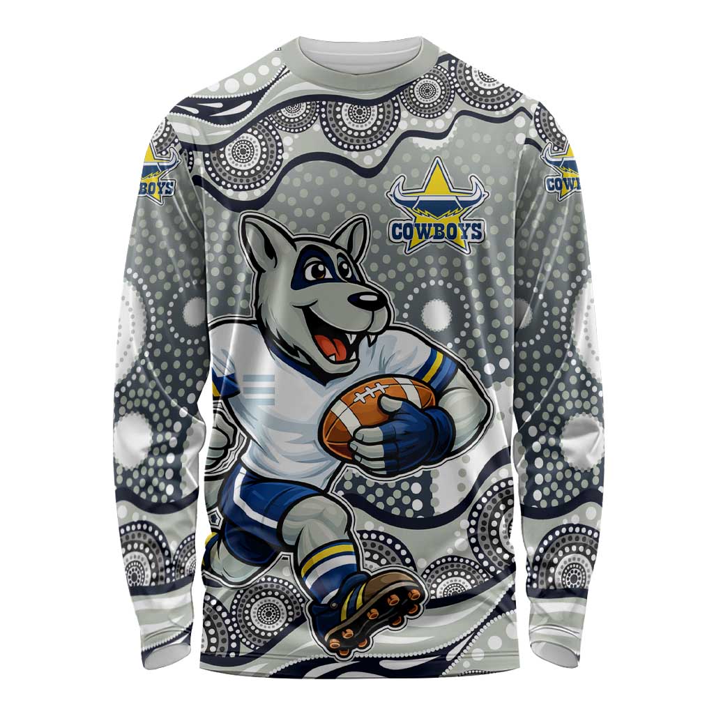 North Queensland Cowboys Long Sleeve Shirt Aboriginal Dot Pattern - Rugby Mascot Heritage Pride