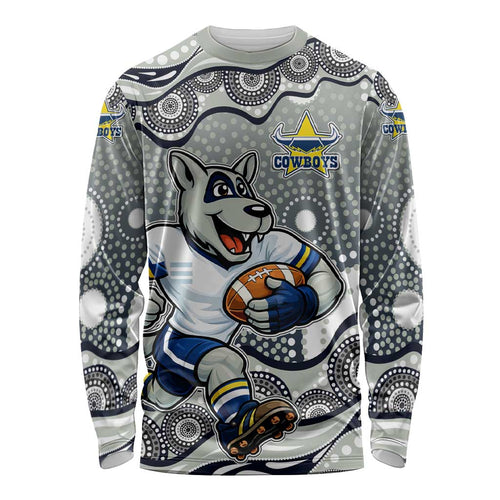 North Queensland Cowboys Long Sleeve Shirt Aboriginal Dot Pattern - Rugby Mascot Heritage Pride