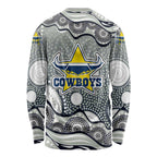 North Queensland Cowboys Long Sleeve Shirt Aboriginal Dot Pattern - Rugby Mascot Heritage Pride