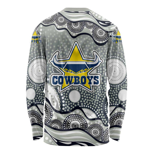 North Queensland Cowboys Long Sleeve Shirt Aboriginal Dot Pattern - Rugby Mascot Heritage Pride