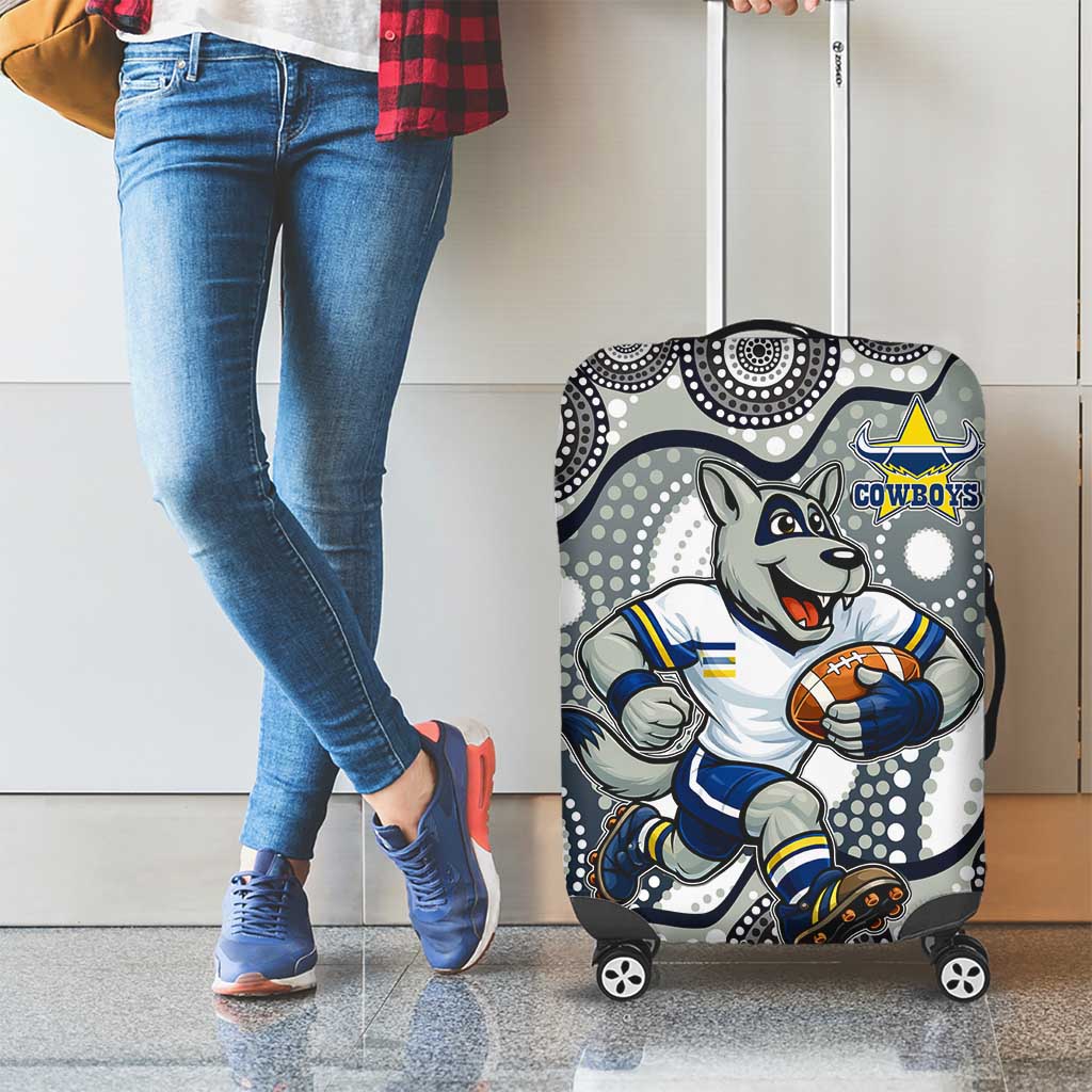 North Queensland Cowboys Luggage Cover Aboriginal Dot Pattern - Rugby Mascot Heritage Pride