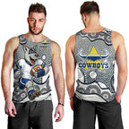 North Queensland Cowboys Men Tank Top Aboriginal Dot Pattern - Rugby Mascot Heritage Pride