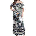 North Queensland Cowboys Off Shoulder Maxi Dress Aboriginal Dot Pattern - Rugby Mascot Heritage Pride