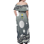 North Queensland Cowboys Off Shoulder Maxi Dress Aboriginal Dot Pattern - Rugby Mascot Heritage Pride