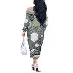 North Queensland Cowboys Off The Shoulder Long Sleeve Dress Aboriginal Dot Pattern - Rugby Mascot Heritage Pride