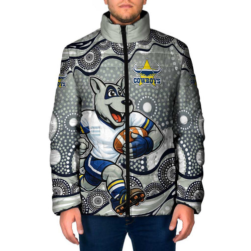 North Queensland Cowboys Padded Jacket Aboriginal Dot Pattern - Rugby Mascot Heritage Pride