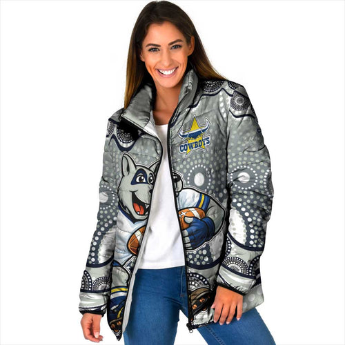 North Queensland Cowboys Padded Jacket Aboriginal Dot Pattern - Rugby Mascot Heritage Pride