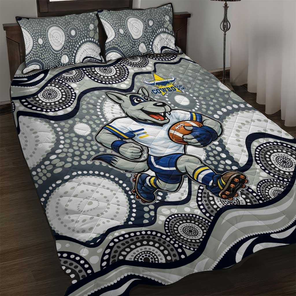 North Queensland Cowboys Quilt Bed Set Aboriginal Dot Pattern - Rugby Mascot Heritage Pride