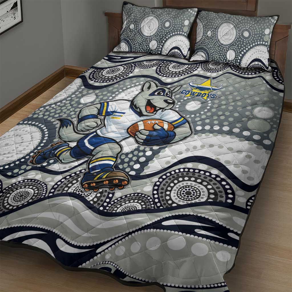 North Queensland Cowboys Quilt Bed Set Aboriginal Dot Pattern - Rugby Mascot Heritage Pride