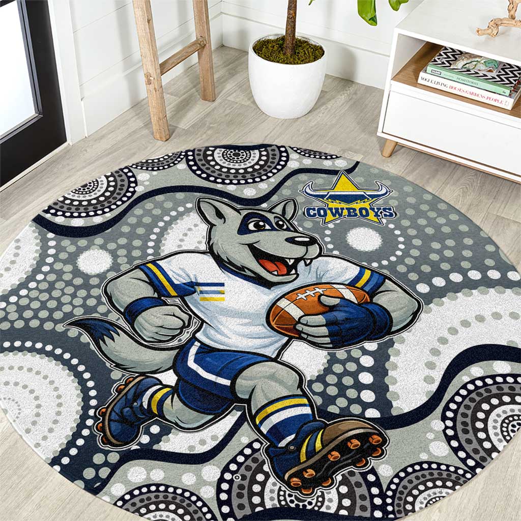 North Queensland Cowboys Round Carpet Aboriginal Dot Pattern - Rugby Mascot Heritage Pride