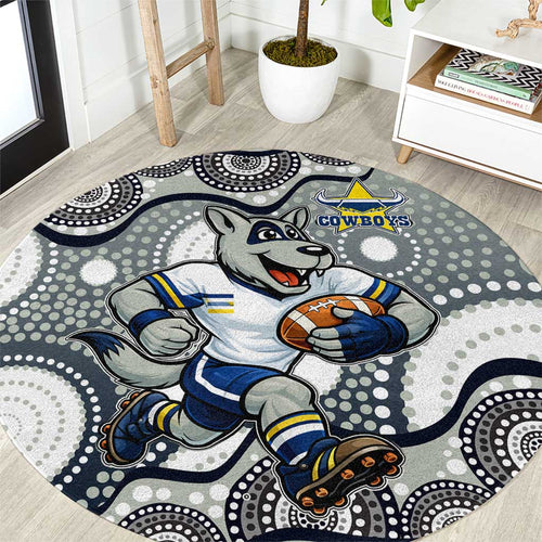 North Queensland Cowboys Round Carpet Aboriginal Dot Pattern - Rugby Mascot Heritage Pride