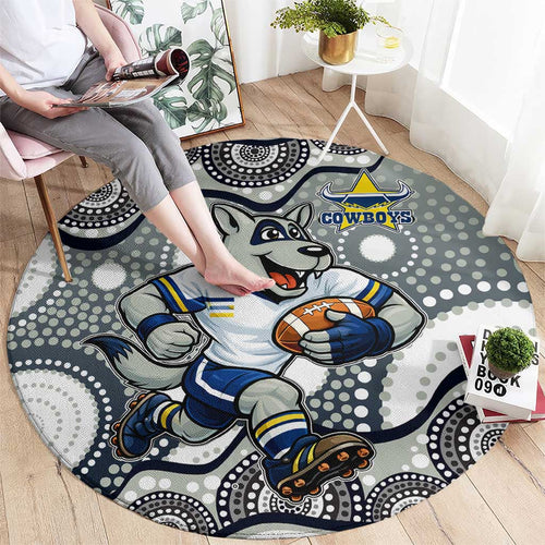 North Queensland Cowboys Round Carpet Aboriginal Dot Pattern - Rugby Mascot Heritage Pride