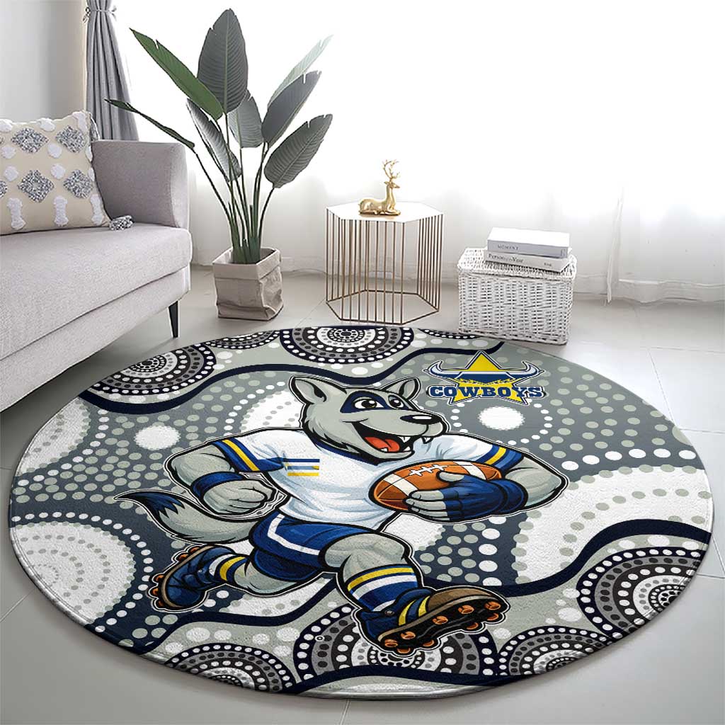 North Queensland Cowboys Round Carpet Aboriginal Dot Pattern - Rugby Mascot Heritage Pride
