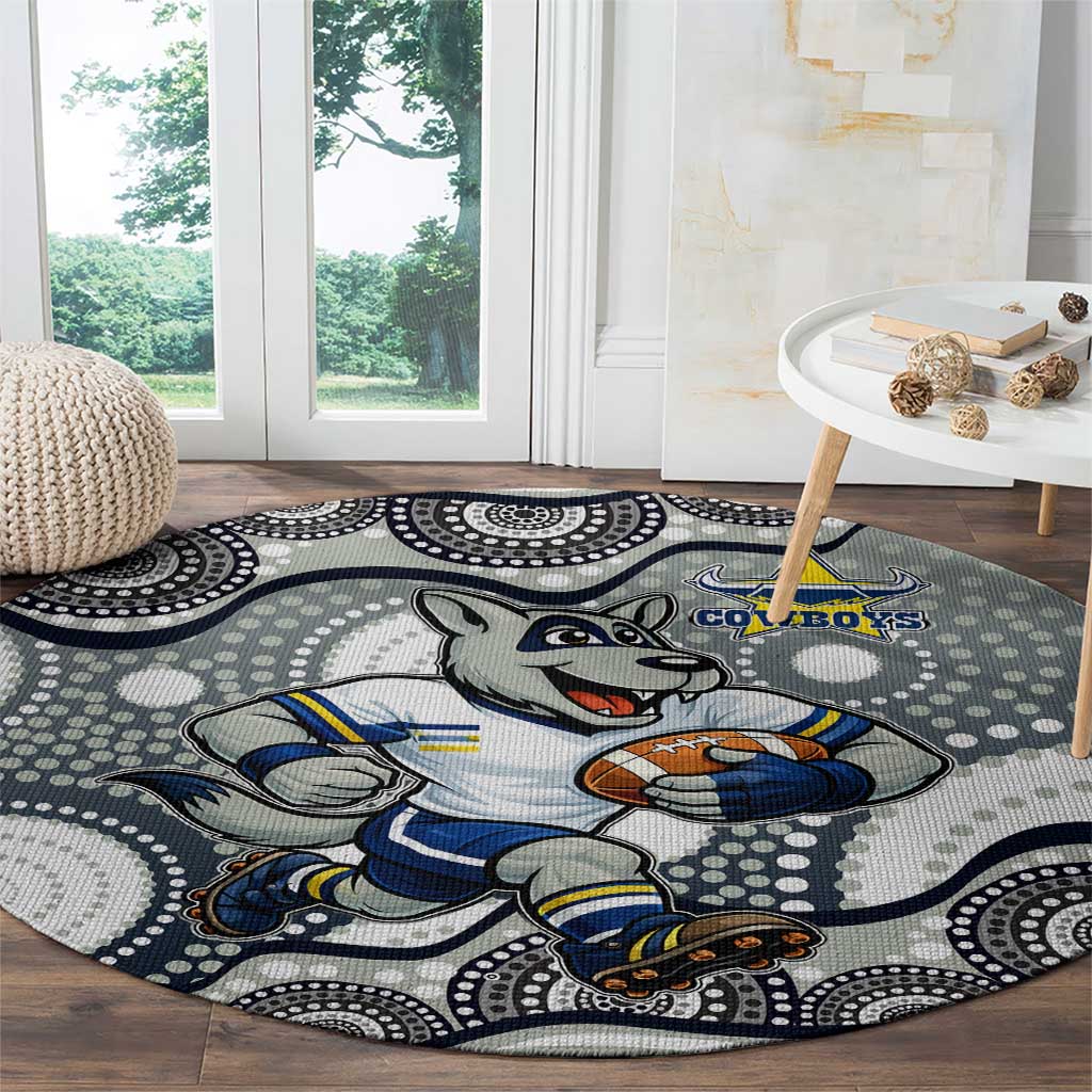 North Queensland Cowboys Round Carpet Aboriginal Dot Pattern - Rugby Mascot Heritage Pride