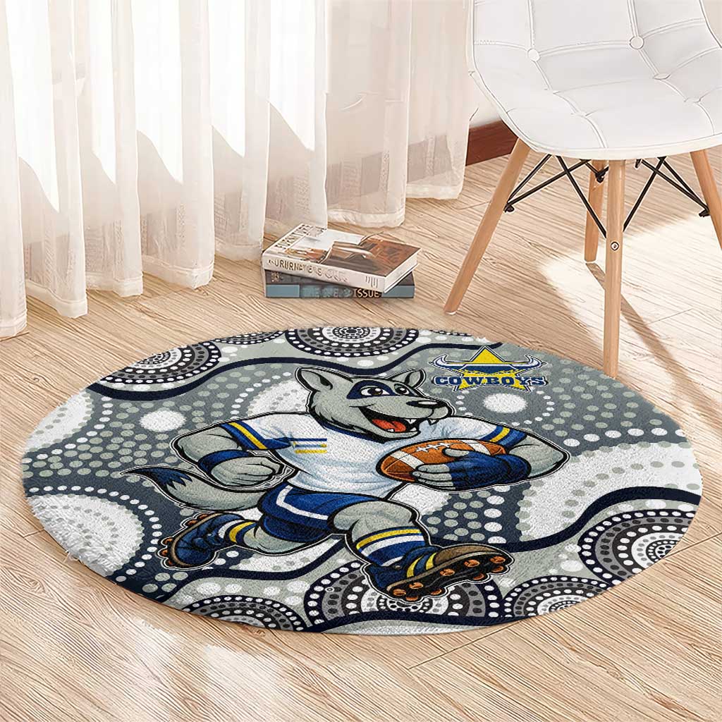 North Queensland Cowboys Round Carpet Aboriginal Dot Pattern - Rugby Mascot Heritage Pride