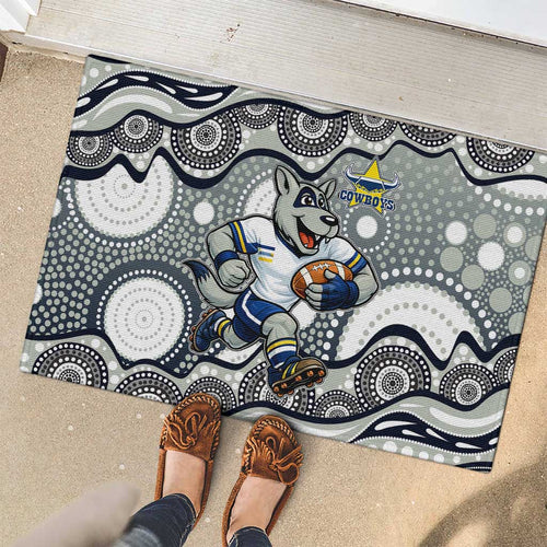 North Queensland Cowboys Rubber Doormat Aboriginal Dot Pattern - Rugby Mascot Heritage Pride
