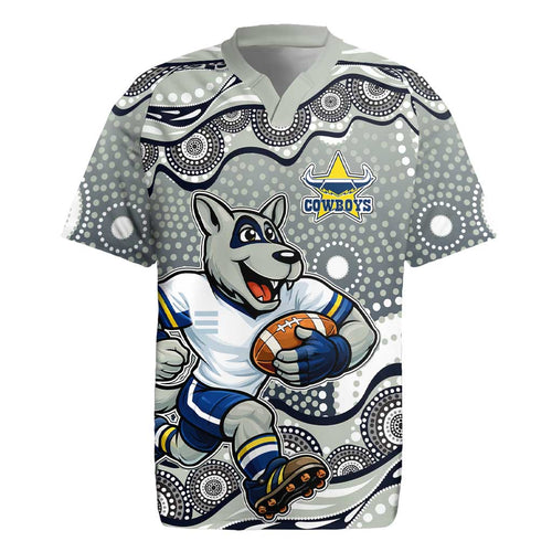 North Queensland Cowboys Rugby Jersey Aboriginal Dot Pattern - Rugby Mascot Heritage Pride
